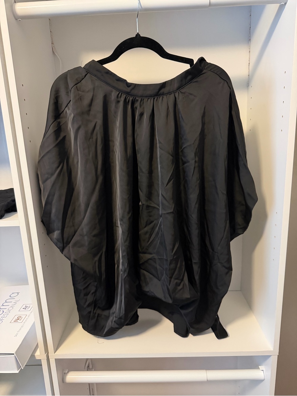 Black Satin Cape Sleeve Blouse Top XL